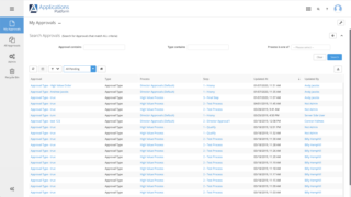 Application management software dashboard displaying application records and status