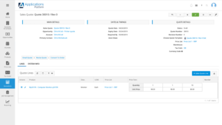 Online quotation template for managing sales